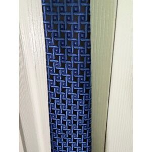 WeiShang Mens Blue Black Geometric Basketweave 100% Silk Hand Made Necktie